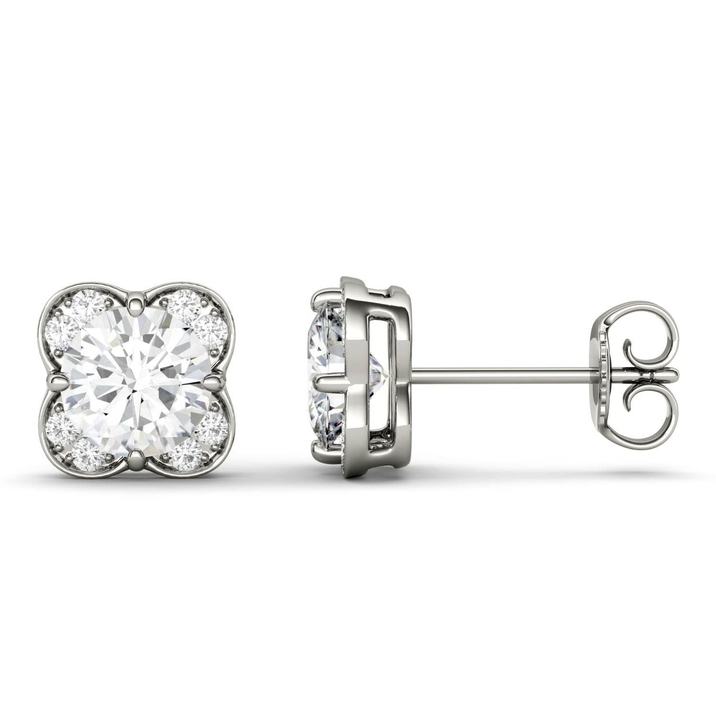 925 Sliver Sterling Round Cut Cubic Zirconia Flower Shape Stud Earrings 1