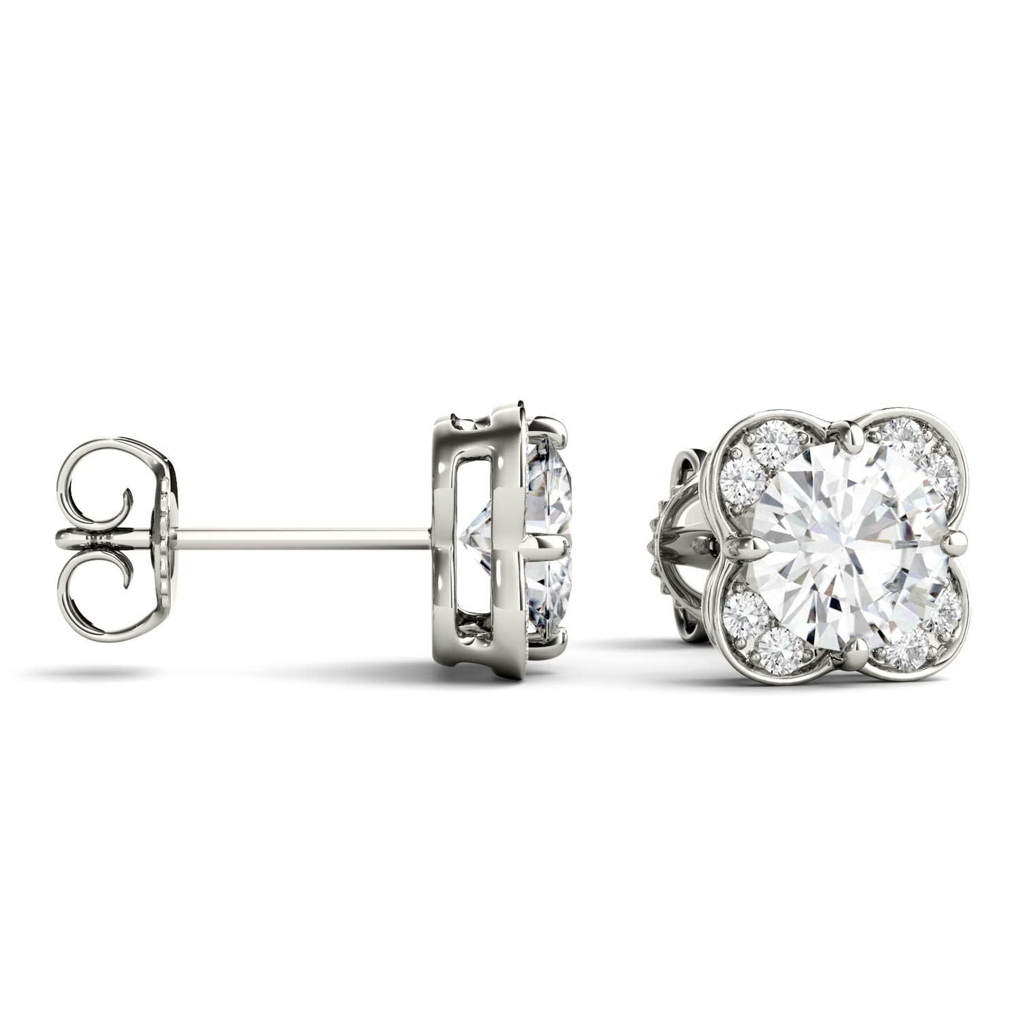 925 Sliver Sterling Round Cut Cubic Zirconia Flower Shape Stud Earrings 2