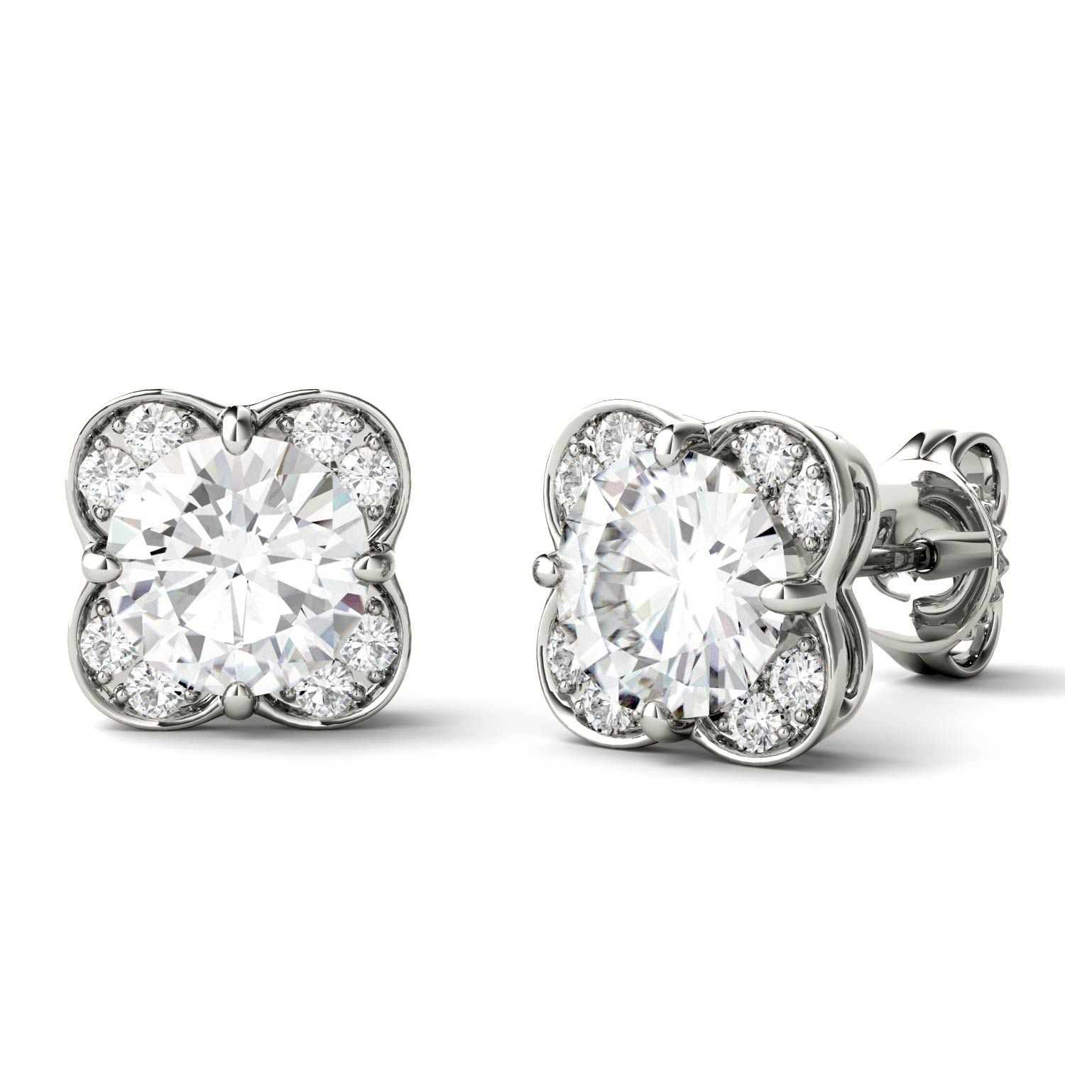 925 Sliver Sterling Round Cut Cubic Zirconia Flower Shape Stud Earrings 3