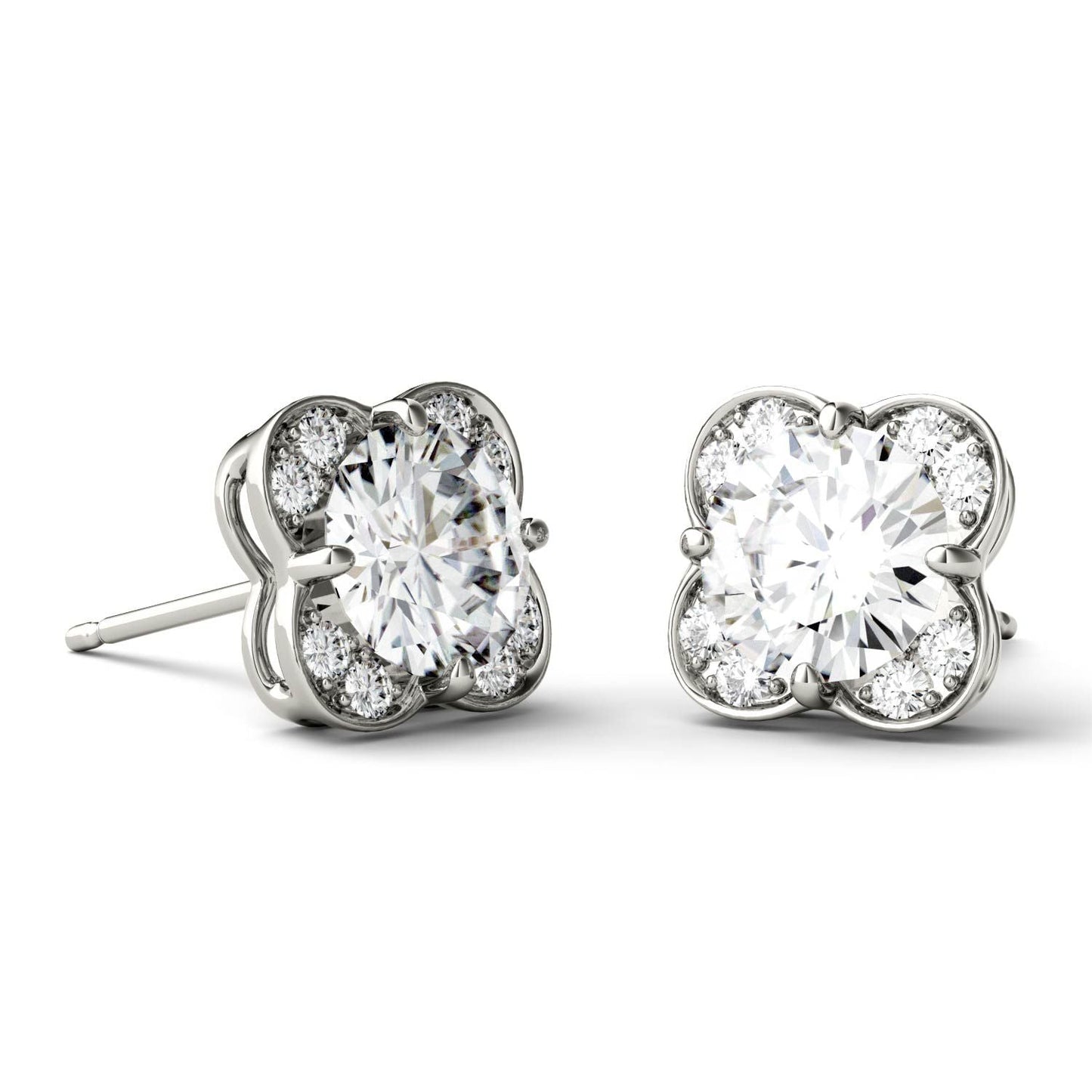 925 Sliver Sterling Round Cut Cubic Zirconia Flower Shape Stud Earrings 4