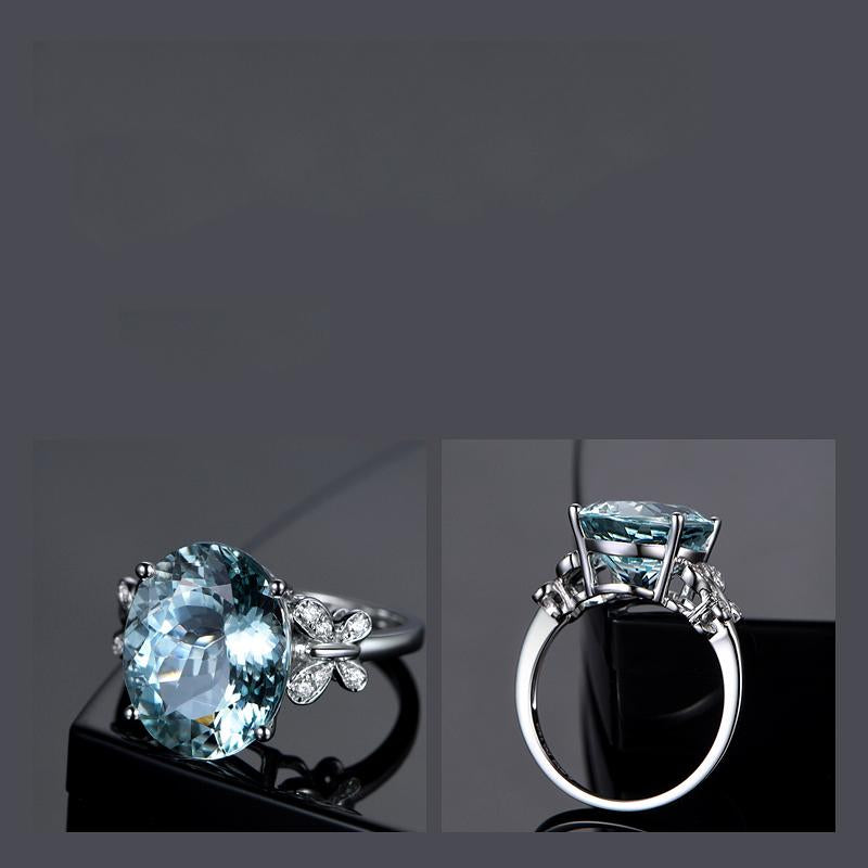 925 Sterling Silver Butterfly Design Oval Natural Blue Topaz Gemstone Ring 5