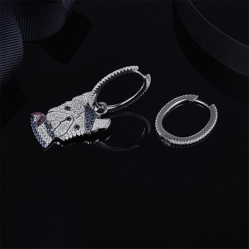 925 Sterling Silver Doggy Dog Created Diamond Asymmetric Hoop Earrings 7