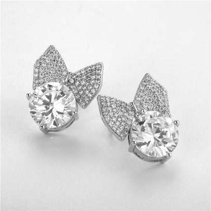 925 Sterling Silver Cute Bunny Rabbit Cubic Zirconia Round Stud Earrings 1