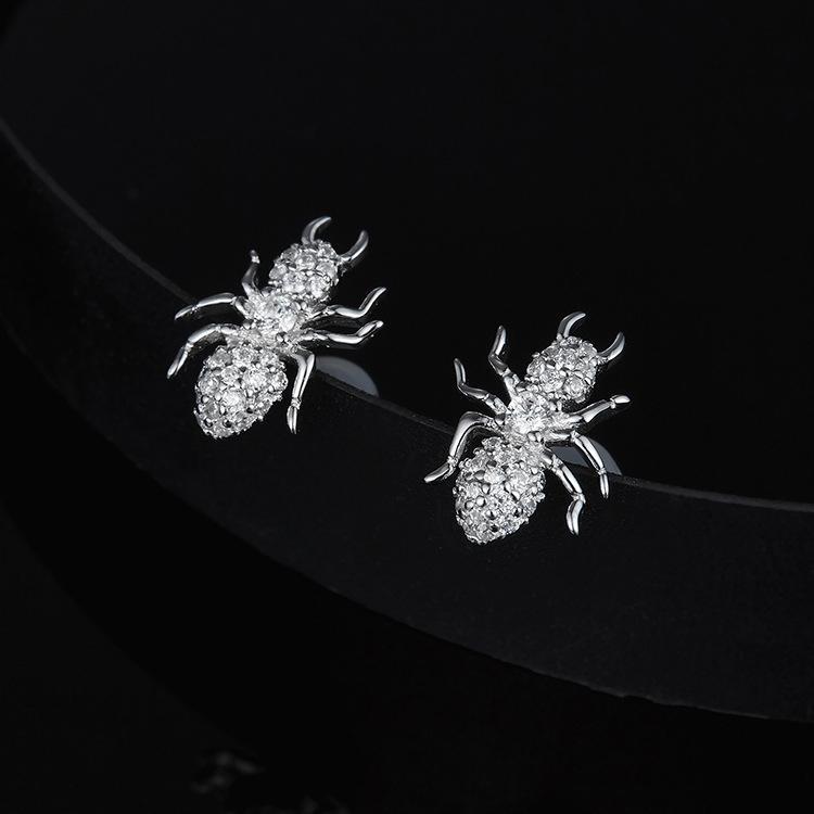 925 Sterling Silver CZ Spider Created Diamond Stud Earring 3