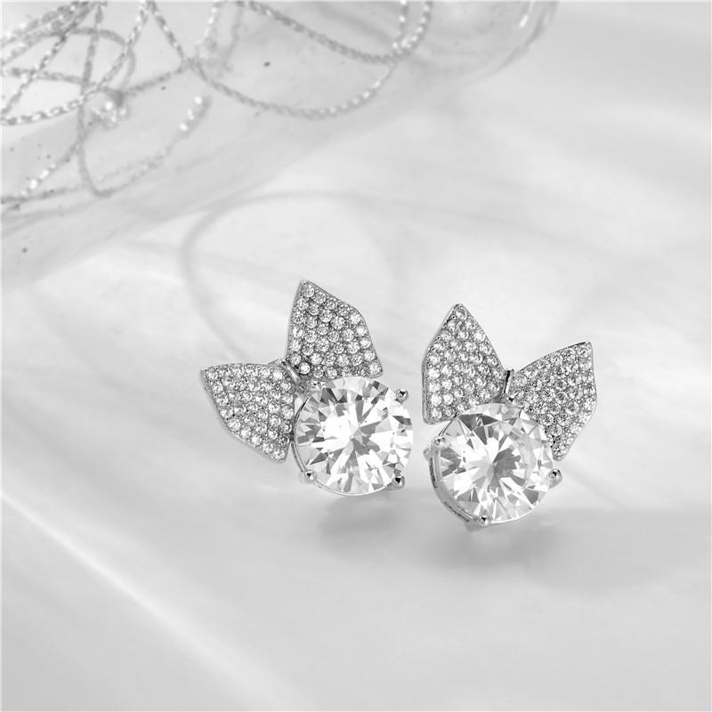 925 Sterling Silver Cute Bunny Rabbit Cubic Zirconia Round Stud Earrings 2