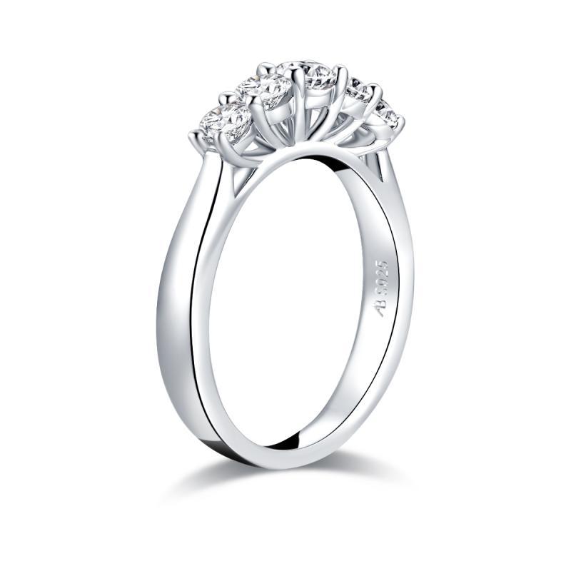 925 Sterling Silver Five Stone Round CZ Ring 4