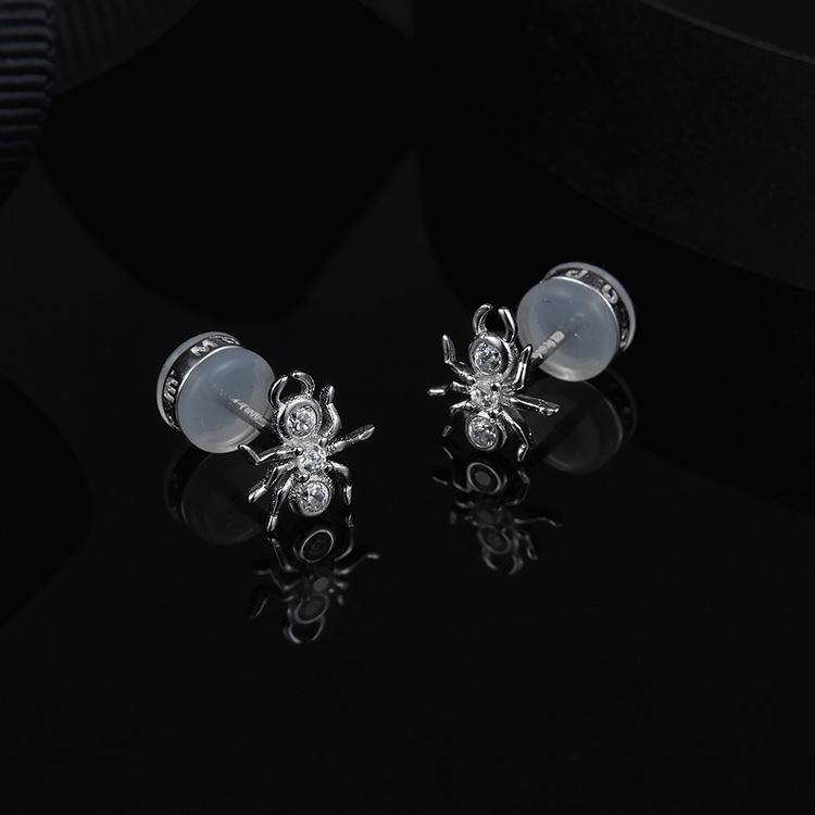 925 Sterling Silver Small Spider CZ Stud Earring 4