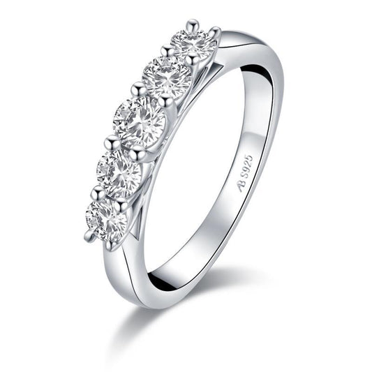 925 Sterling Silver Five Stone Round CZ Ring 1