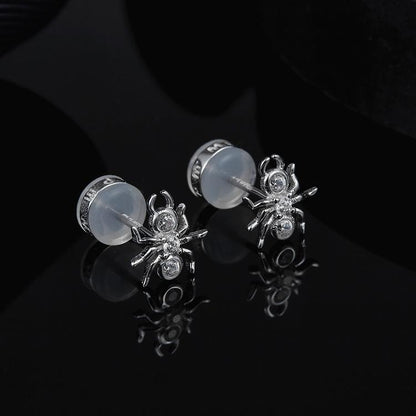 925 Sterling Silver Small Spider CZ Stud Earring 7