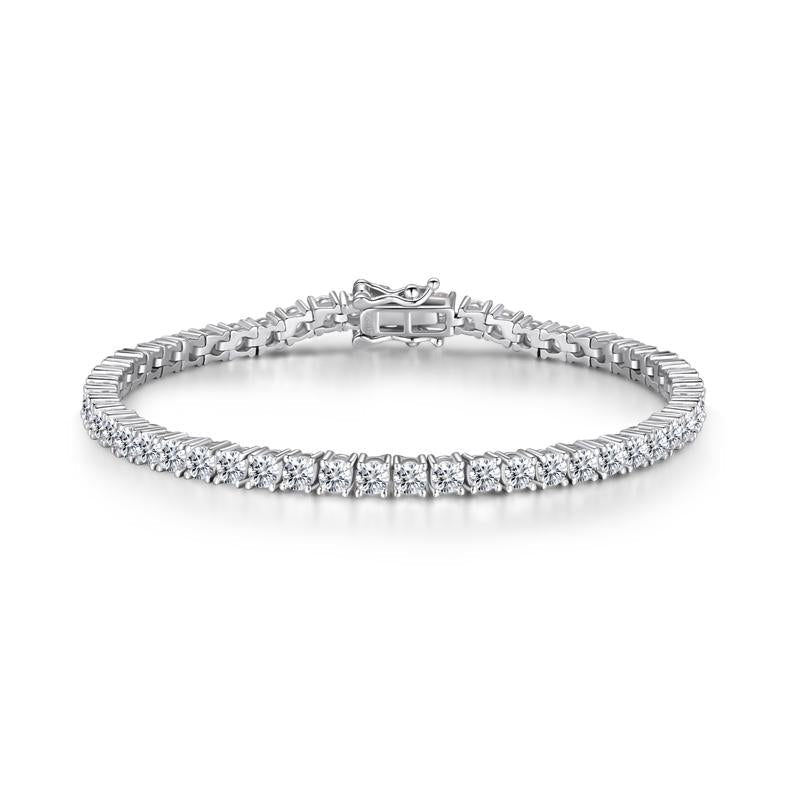 925 Sterling Silver Round Brilliant Created CZ Tennis Bracelet 1