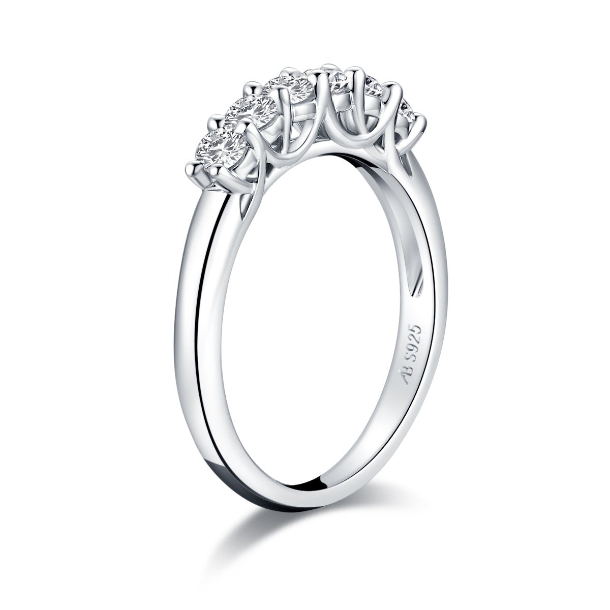 925 Sterling Silver Six-Stone Round CZ Ring 4