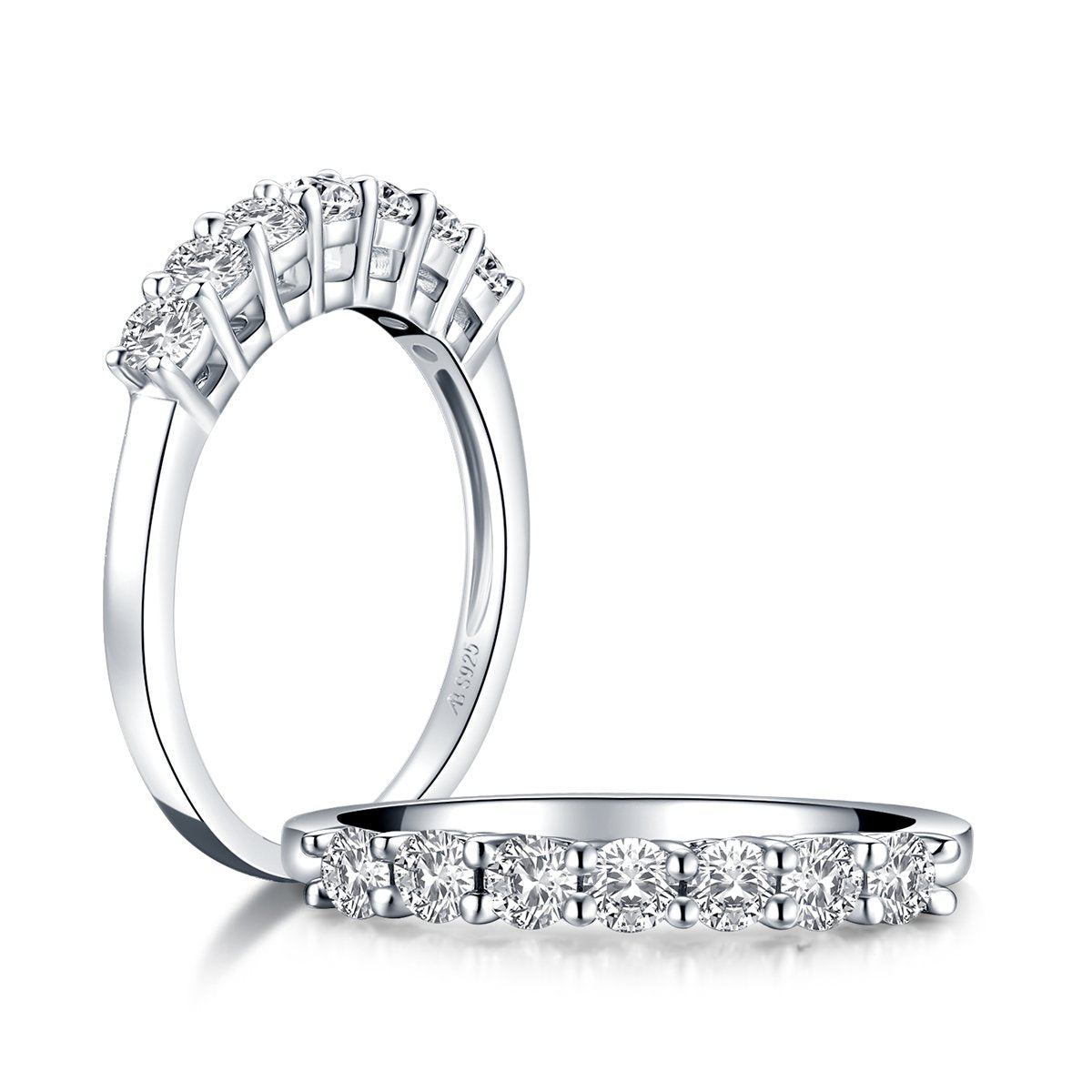 925 Sterling Silver Round Created CZ Matching Band 1