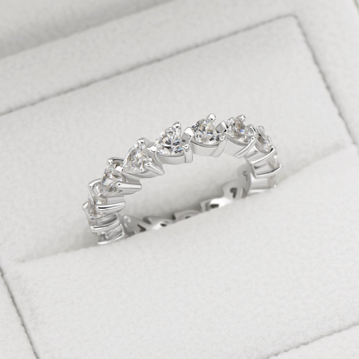 925 Sterling Silver Full Eternity Heart Shaped Created Diamond Ring 4