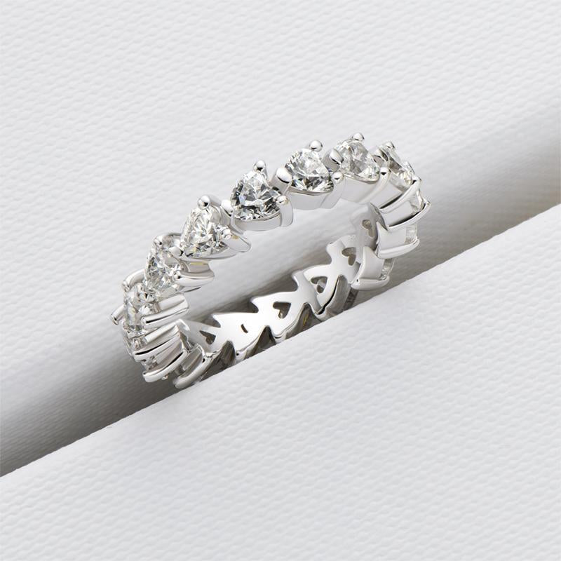 925 Sterling Silver Full Eternity Heart Shaped CZ Ring 10