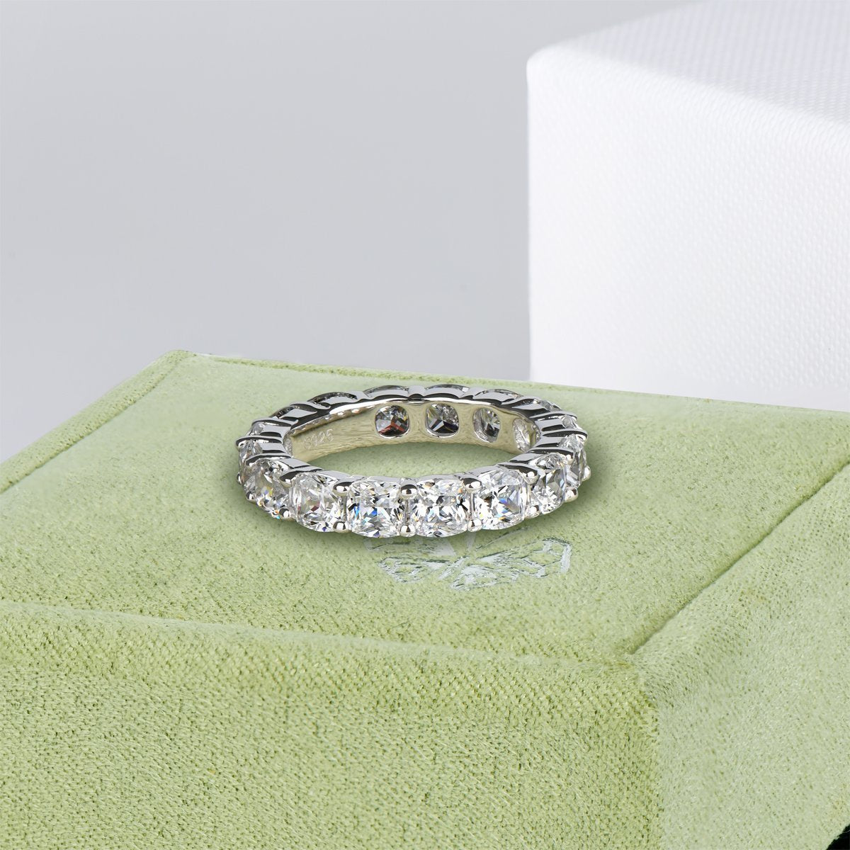 925 Sterling Silver Cushion CZ Eternity Ring 10