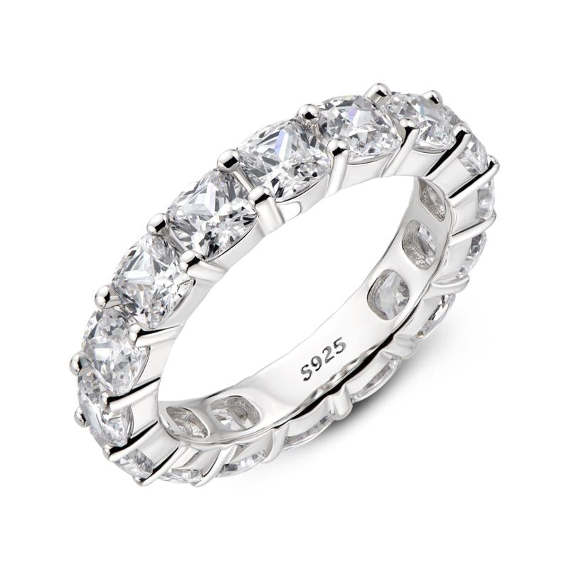 925 Sterling Silver Cushion Cut Natural CZ Full Eternity Ring 3