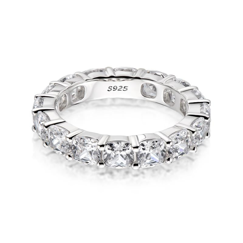 925 Sterling Silver Cushion Cut Natural CZ Full Eternity Ring 8