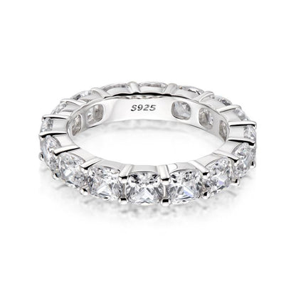 925 Sterling Silver Cushion Cut Natural CZ Full Eternity Ring 8