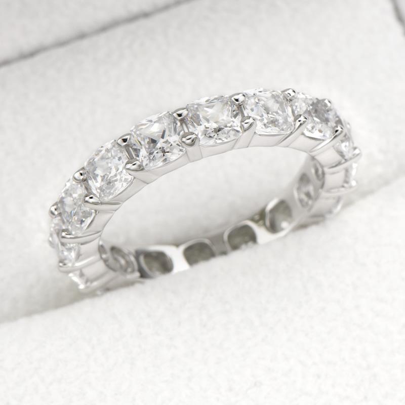 925 Sterling Silver Cushion Cut Natural CZ Full Eternity Ring 14