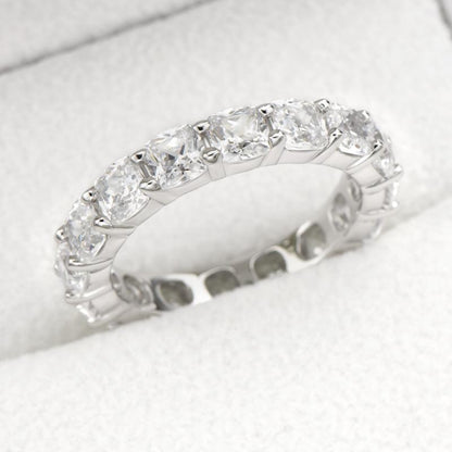 925 Sterling Silver Cushion Cut Natural CZ Full Eternity Ring 14