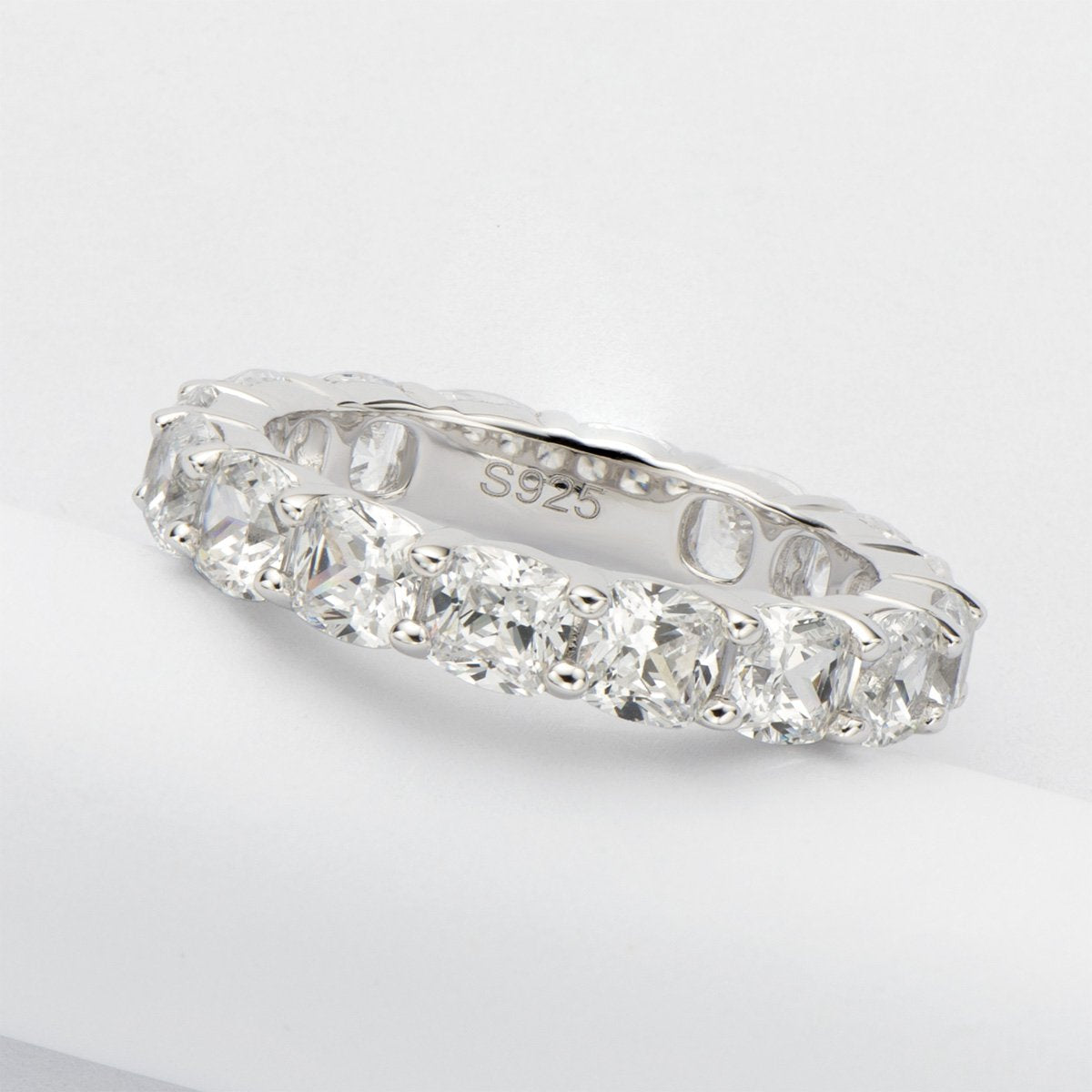 925 Sterling Silver Cushion CZ Eternity Ring 6