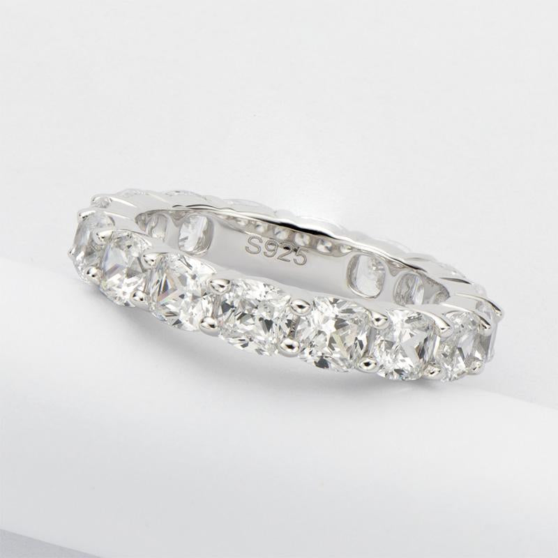 925 Sterling Silver Cushion Cut Natural CZ Full Eternity Ring 12