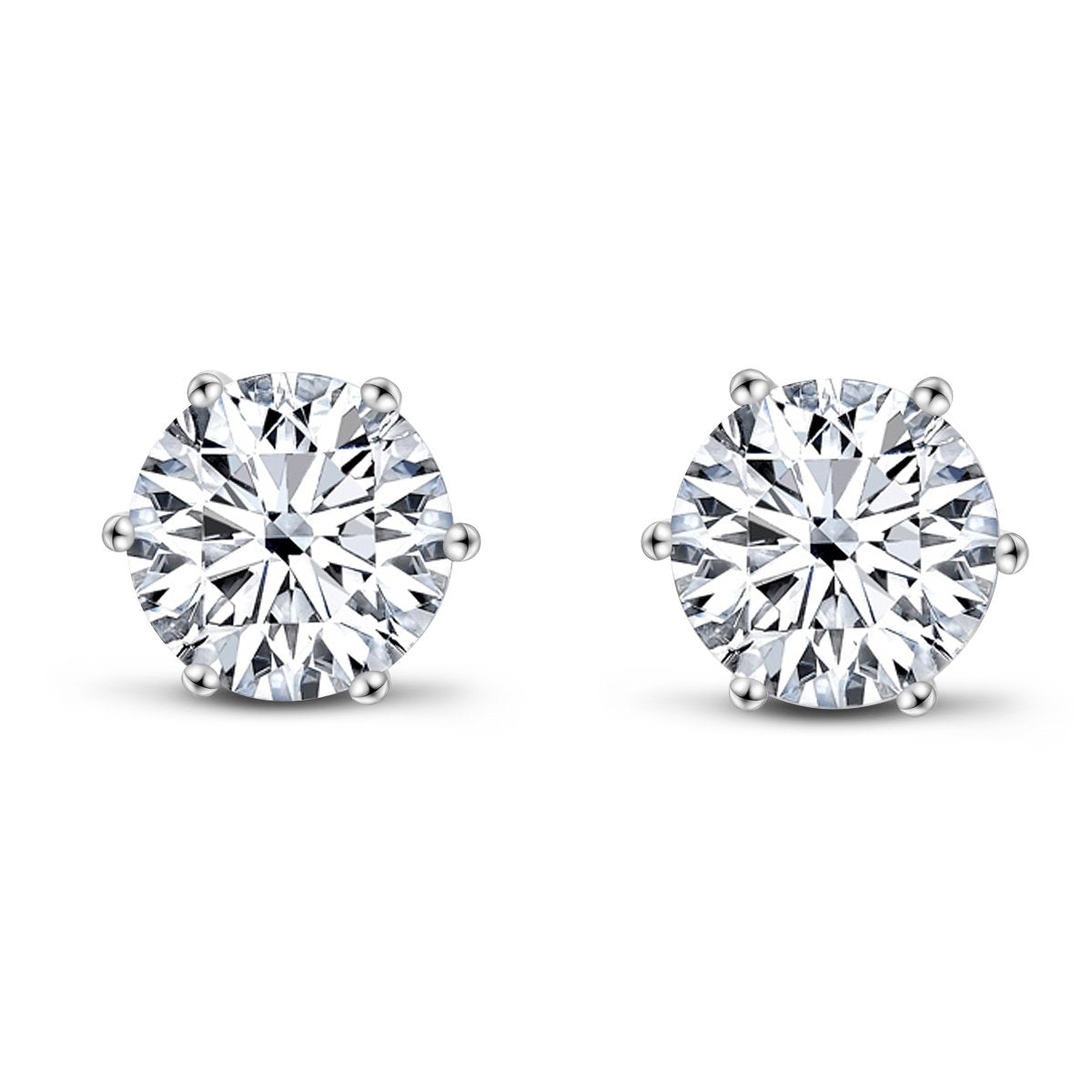 925 Sterling Silver Six Prong Round White CZ Stud Earrings 1