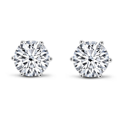 925 Sterling Silver Six Prong Round White CZ Stud Earrings 1