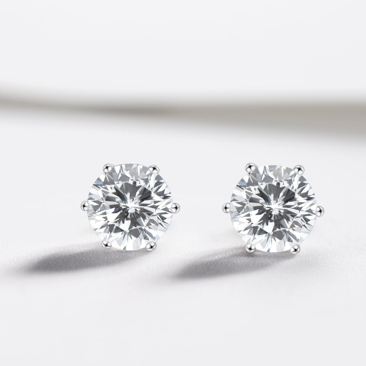 925 Sterling Silver Six Prong Round White CZ Stud Earrings 3