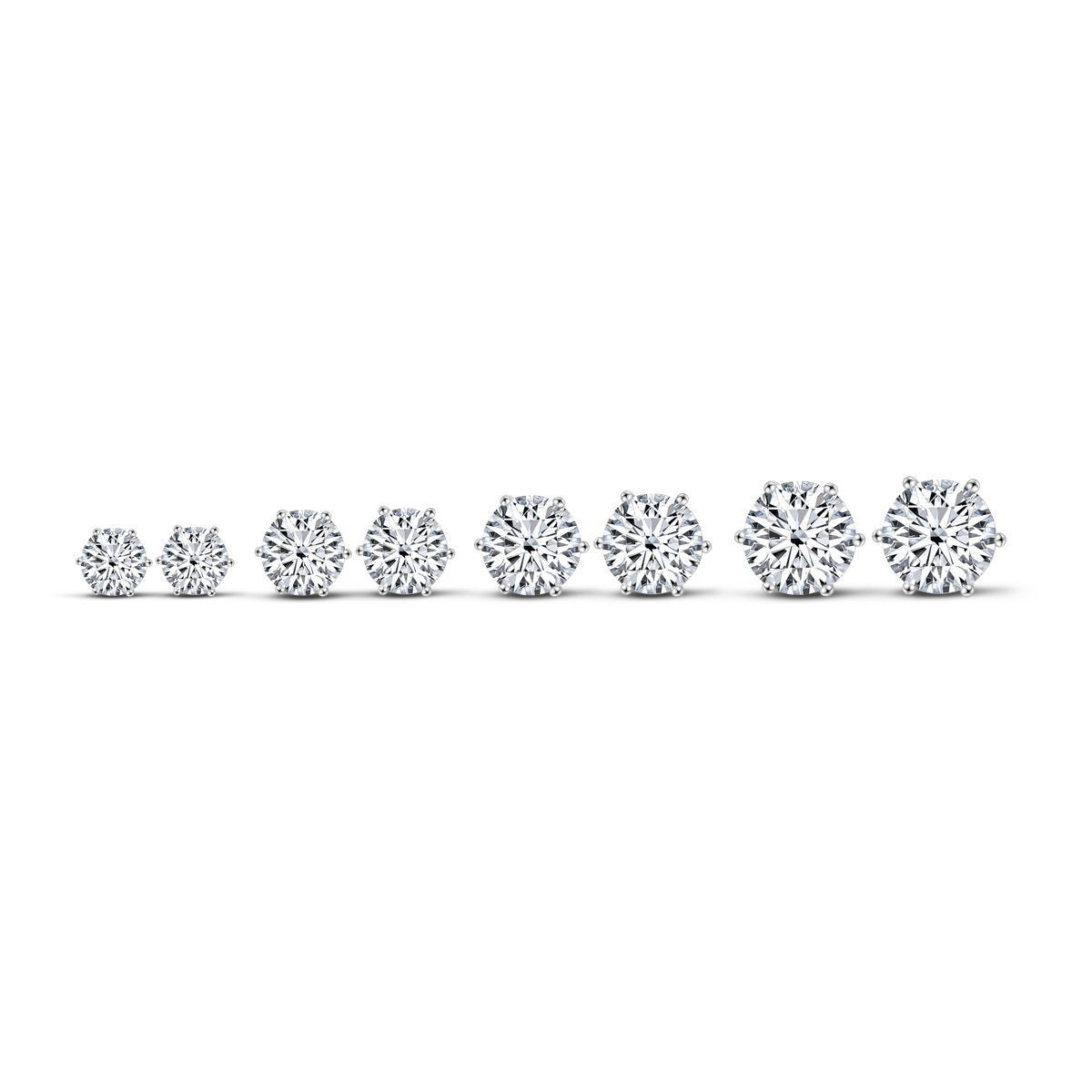 925 Sterling Silver Six Prong Round White CZ Stud Earrings 5