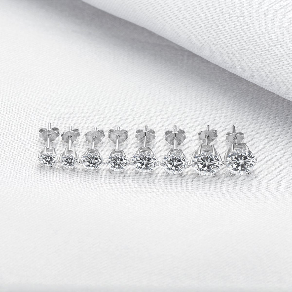 925 Sterling Silver Six Prong Round White CZ Stud Earrings 7