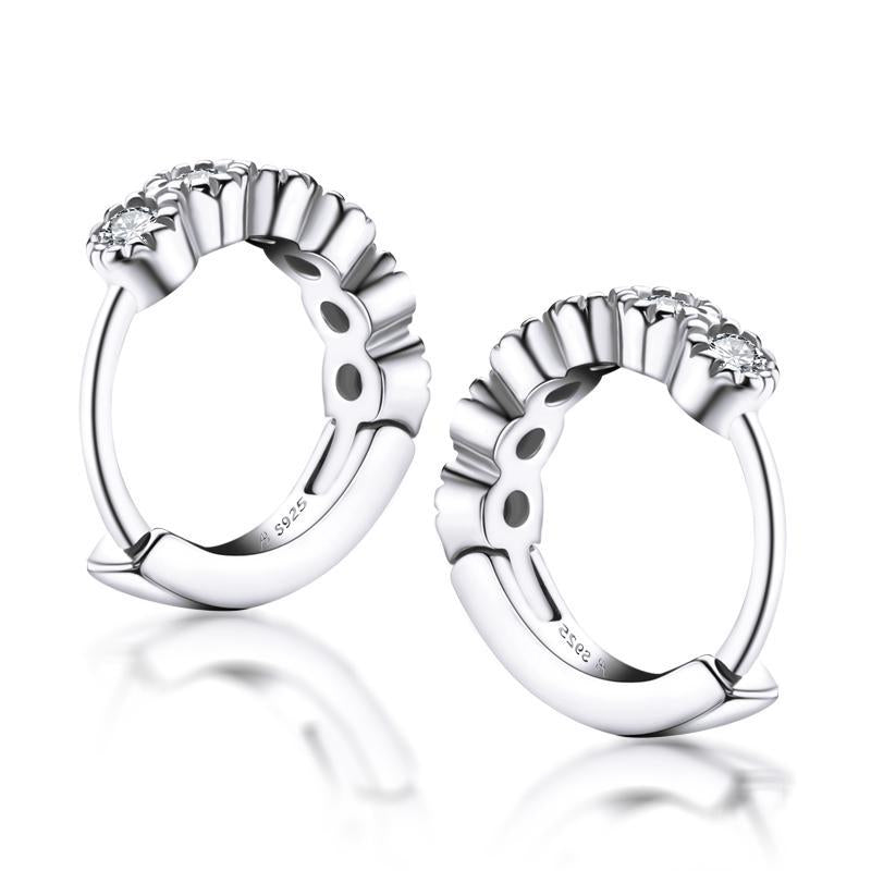 925 Sterling Silver Cubic Zirconia Row Drill Hoop Earrings 3