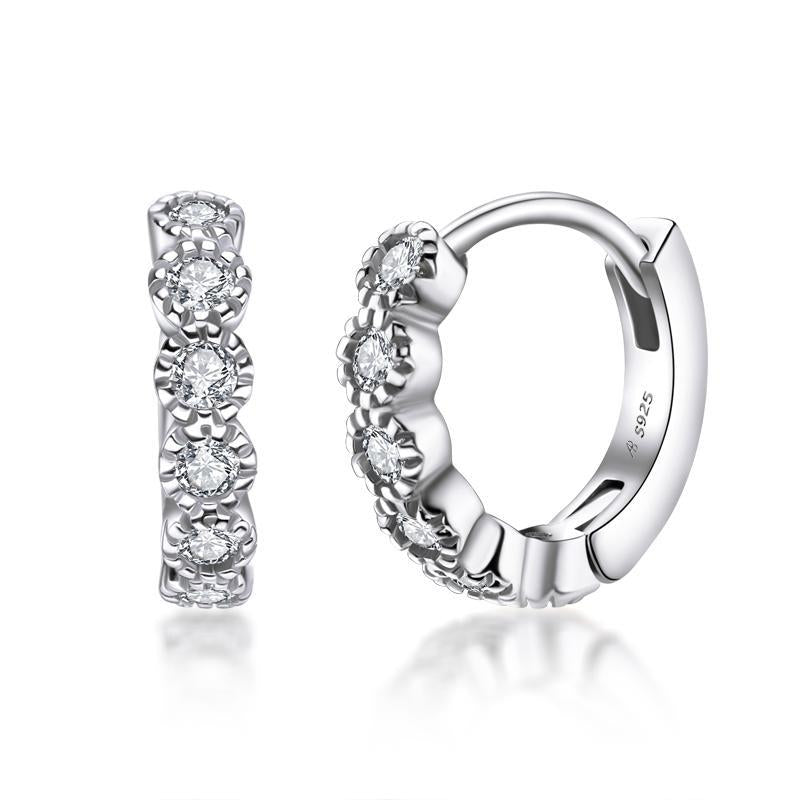 925 Sterling Silver Cubic Zirconia Row Drill Hoop Earrings 2