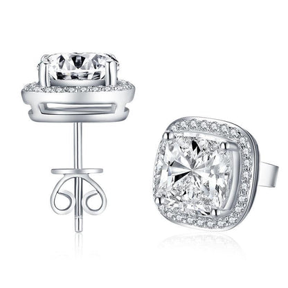 925 Sterling Silver Cushion Cut Cubic Zirconia Stud Earrings 2