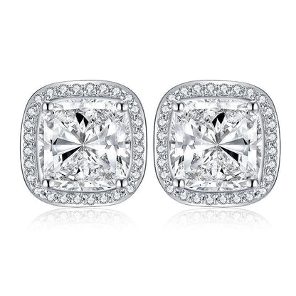 925 Sterling Silver Cushion Cut Cubic Zirconia Stud Earrings 1