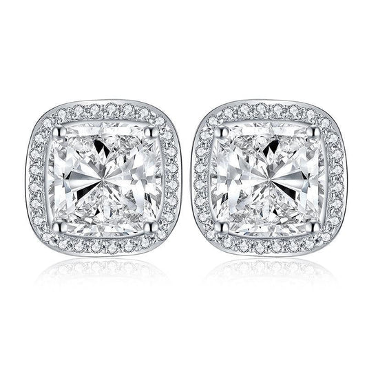 925 Sterling Silver Cushion Cut Cubic Zirconia Stud Earrings 1