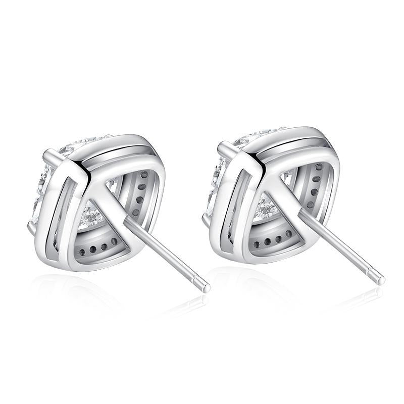 925 Sterling Silver Cushion Cut Cubic Zirconia Stud Earrings 3