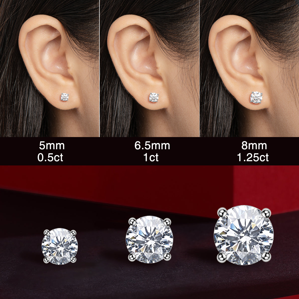 925 Sterling Silver Round Cut Cubic Zirconia Stud Earrings 13