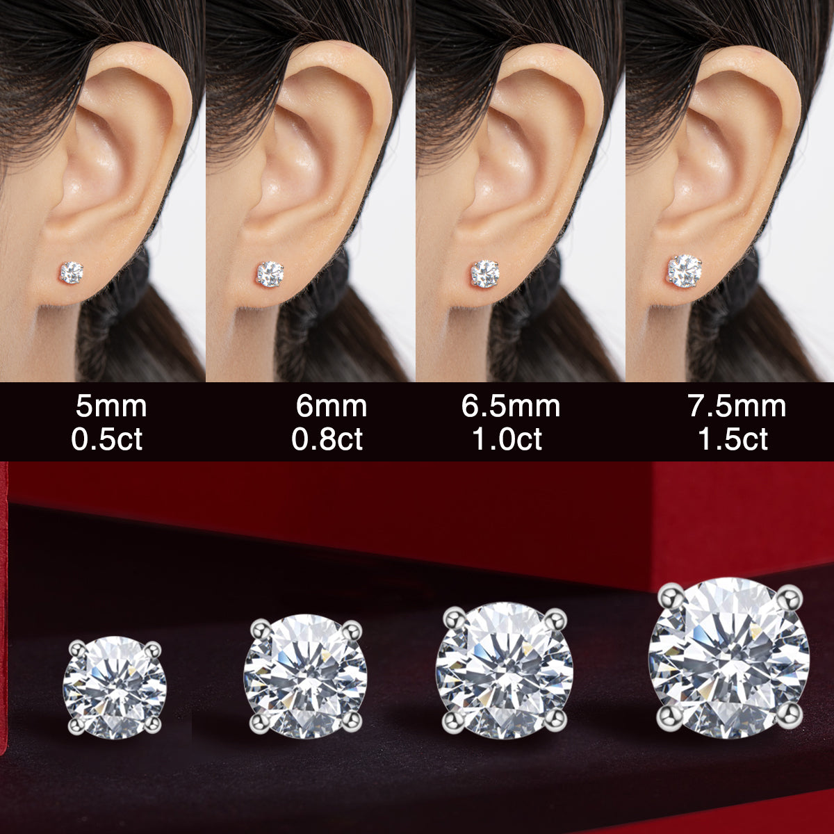 925 Sterling Silver Round Cut Cubic Zirconia Stud Earrings 14