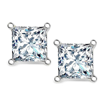 925 Sterling Silver Brilliant Princess Cut Cubic Zirconia Stud Earrings 1