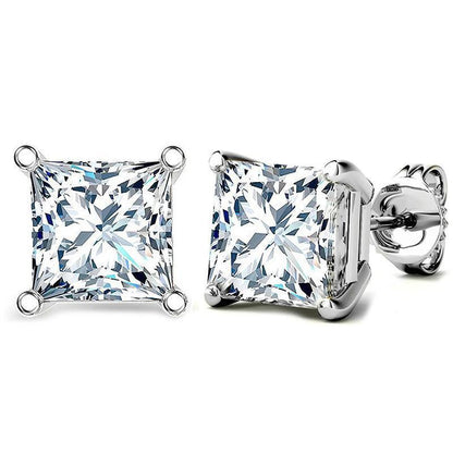 925 Sterling Silver Brilliant Princess Cut Cubic Zirconia Stud Earrings 2