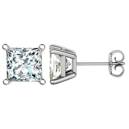 925 Sterling Silver Brilliant Princess Cut Cubic Zirconia Stud Earrings 8