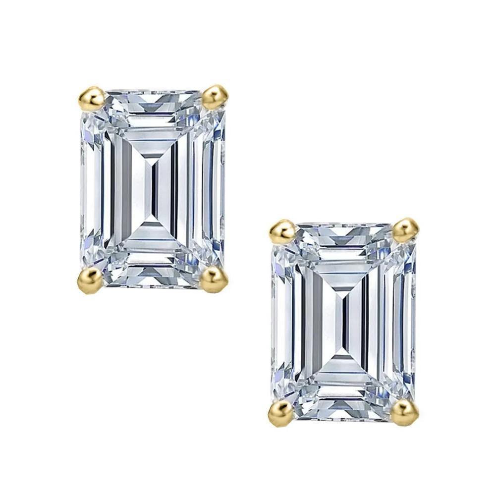 925 Sterling Silver Emerald Cut Cubic Zirconia Stud Earrings 1