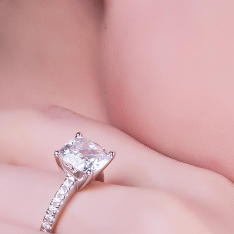 925 Sterling Silver Cushion Cut CZ Engagement Ring 8