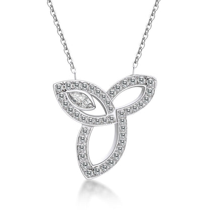 925 Sterling Silver Three Leaves White Created CZ Pendant Necklace 1