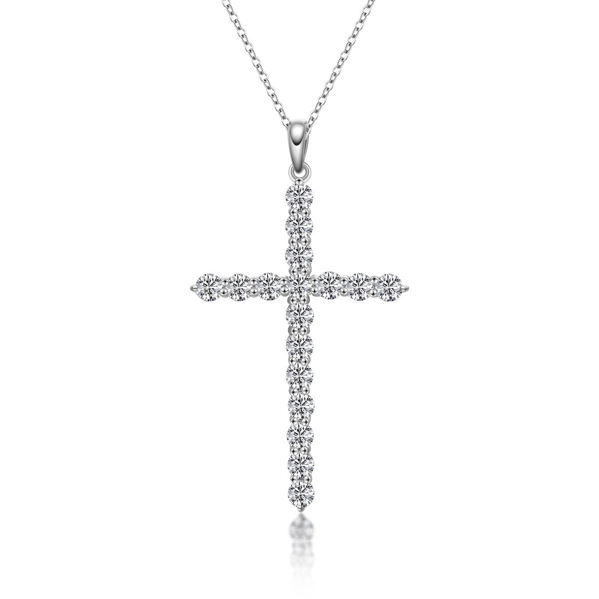 925 Sterling Silver Classic Christian Cross Created Diamond Pendant Necklace 1