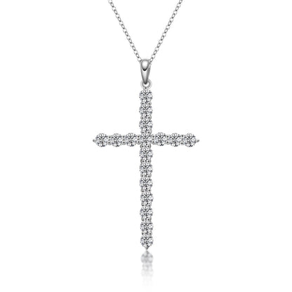 925 Sterling Silver Classic Christian Cross Created Diamond Pendant Necklace 1