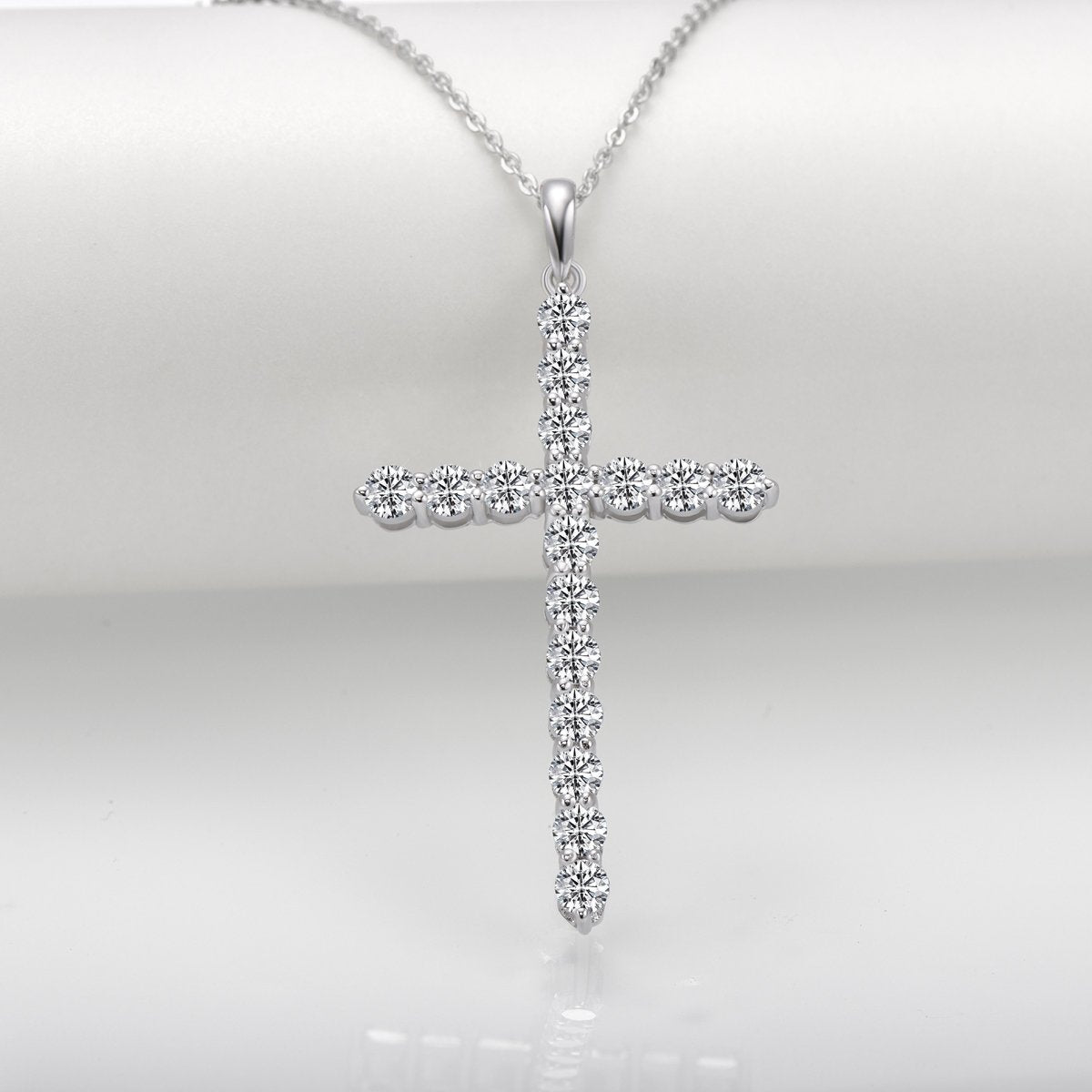 925 Sterling Silver Classic Christian Cross Created Diamond Pendant Necklace 3