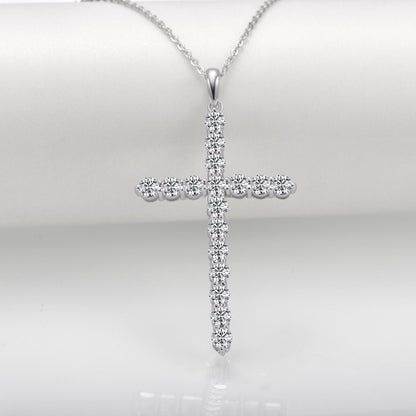 925 Sterling Silver Classic Christian Cross Created Diamond Pendant Necklace 3