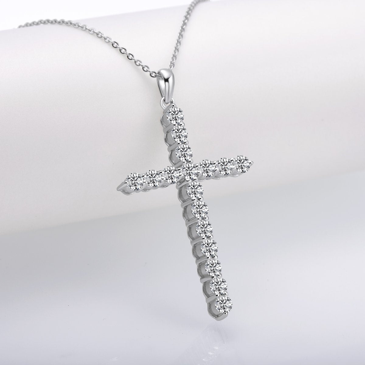 925 Sterling Silver Classic Christian Cross Created Diamond Pendant Necklace 4